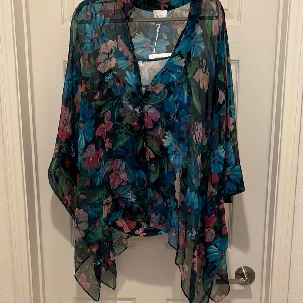 Johnny Was Blue and Pink Floral Sheer Blouse. New. Never worn. - Picture 3 of 9